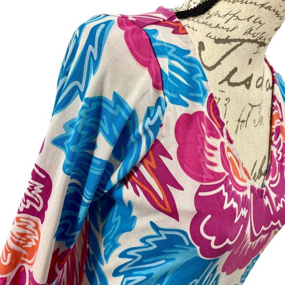 Diane Von Furstenberg Kaden Silk Blue Pink Floral Mini Dress 3/4 Sleeve Size 6 - Picture 7 of 10